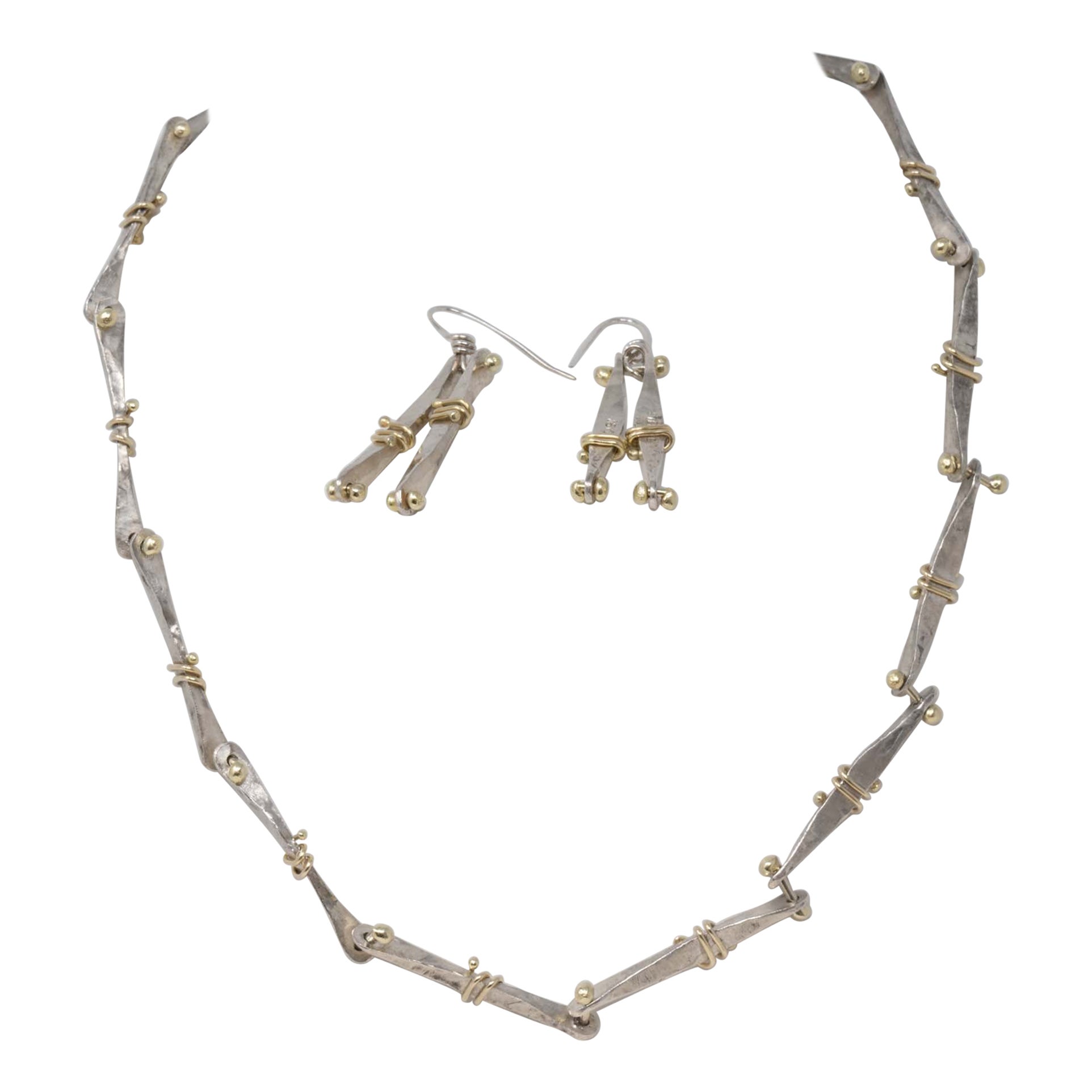 Sana Doumet Twirly Bone Necklace Set Silver & 18k Gold For Sale