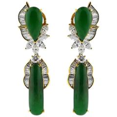 Fine GIA Cert Burmese Jadeite Diamond Gold Earrings