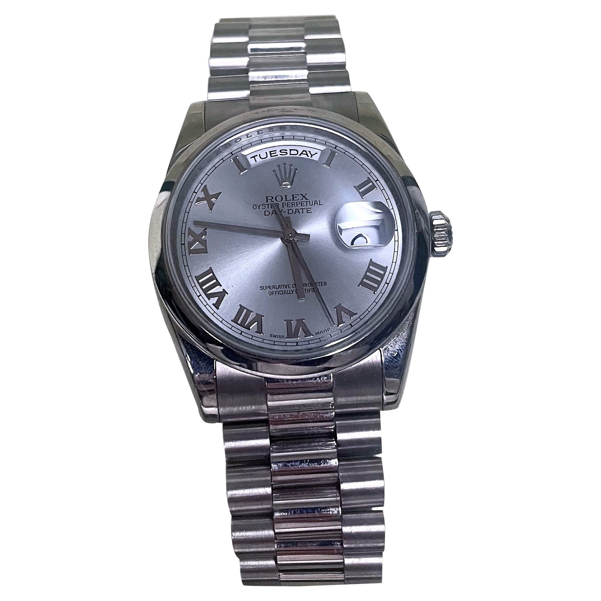 Rolex Men's Solid Platinum Day-Date President Platinum & Blue For Sale