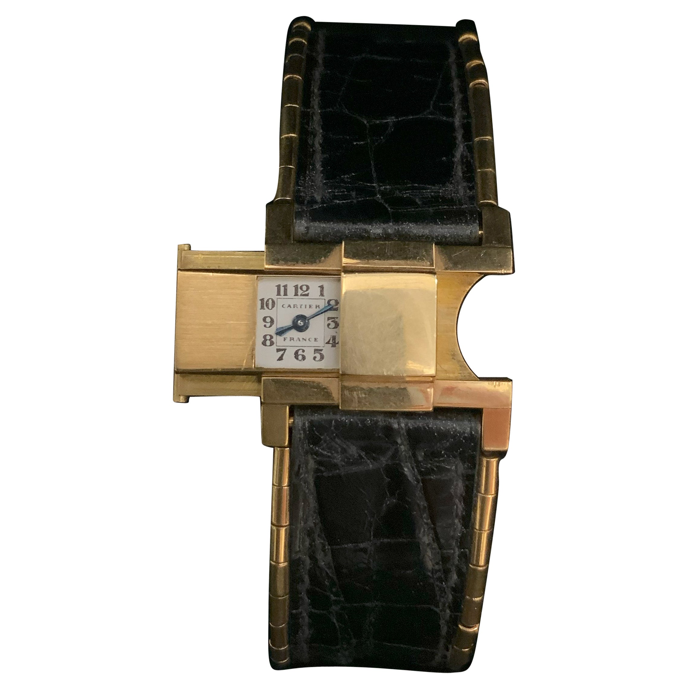 Cartier Slide Watch with 18k Yellow Gold-Hidden Watch Face For Sale