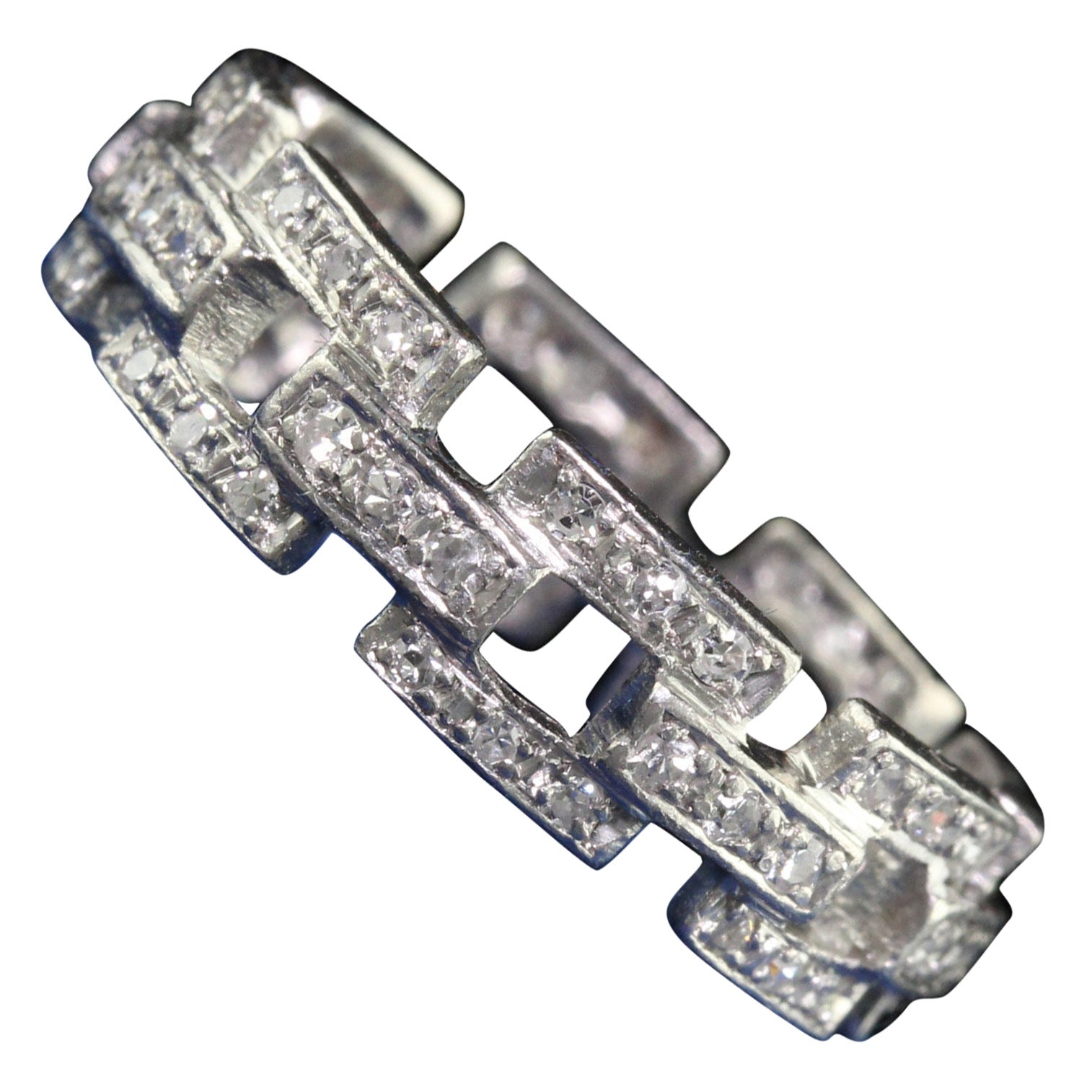 Antiker Art-Déco-Eternity-Ring aus Platin mit Diamantschnalle im Einzelschliff - Größe 6 3/4