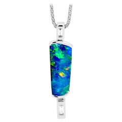 Natural Australian 5.52ct Boulder Opal Necklace in 18k White Gold with Diamonds
