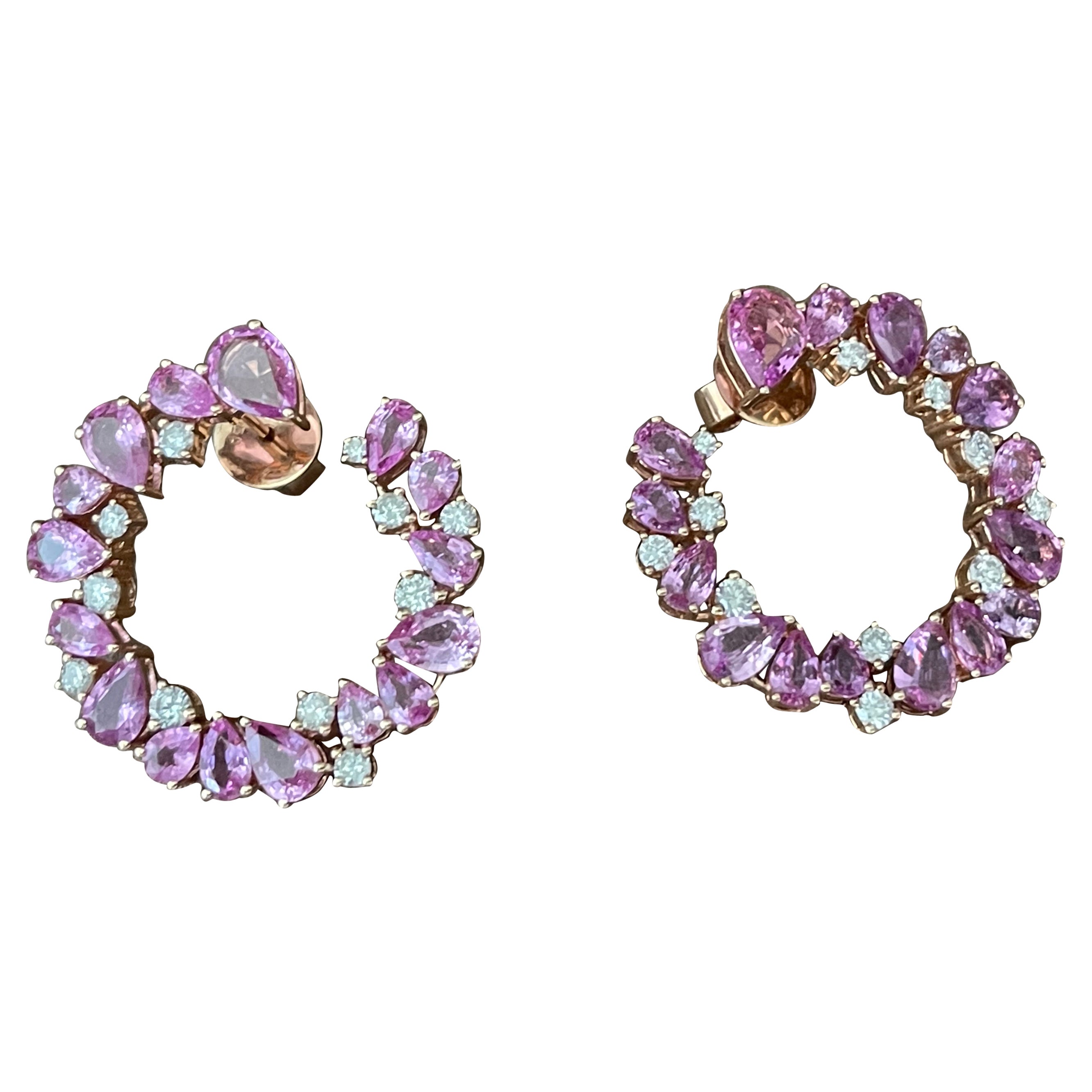 Boucles d'oreilles latérales en or rose 18 K Saphir rose Diamants