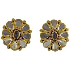 Temple St. Clair Moonstone Diamond Gold Large Blossom Earrings