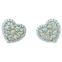 14 K Yelllow and White Gold 3.86 Total Carat Heart Shaped Earrings