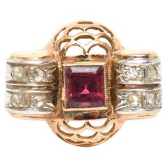 Retro Rubelite Diamond Gold Ring 1