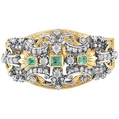 Emerald Diamond Silver Gold Bangle Bracelet