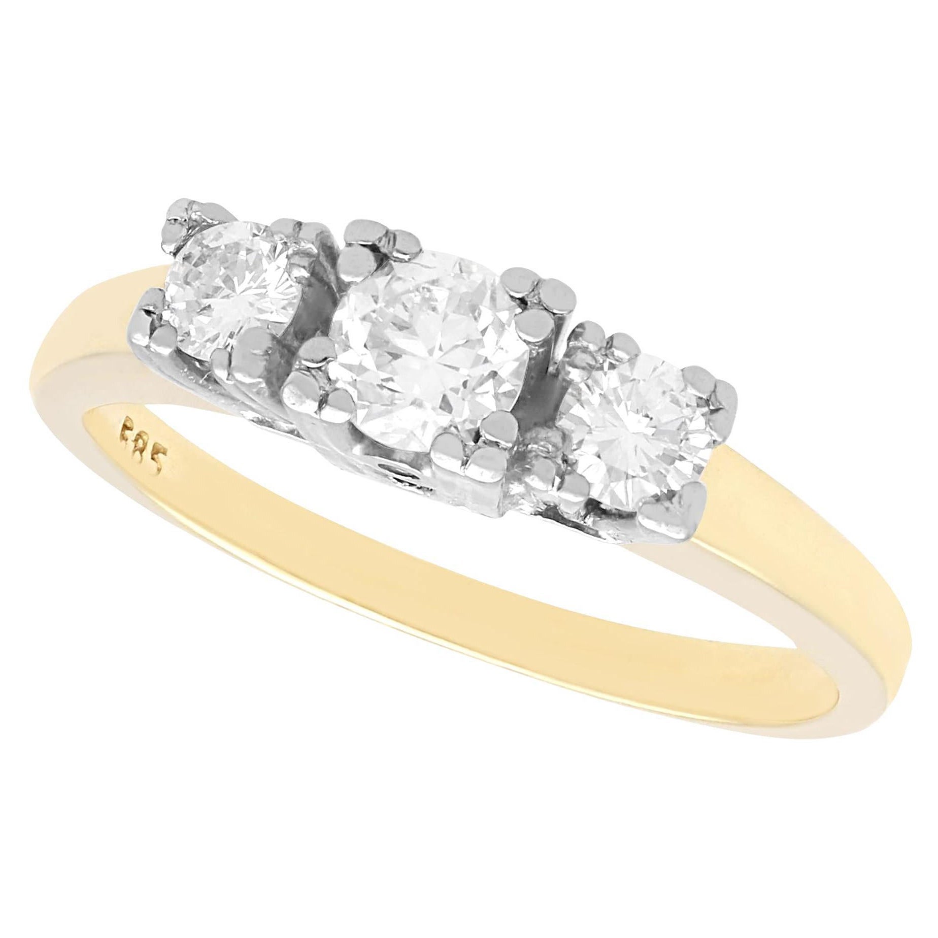 1950s Vintage 0.64 Carat Diamond and 14k Yellow Gold Trilogy Ring For Sale
