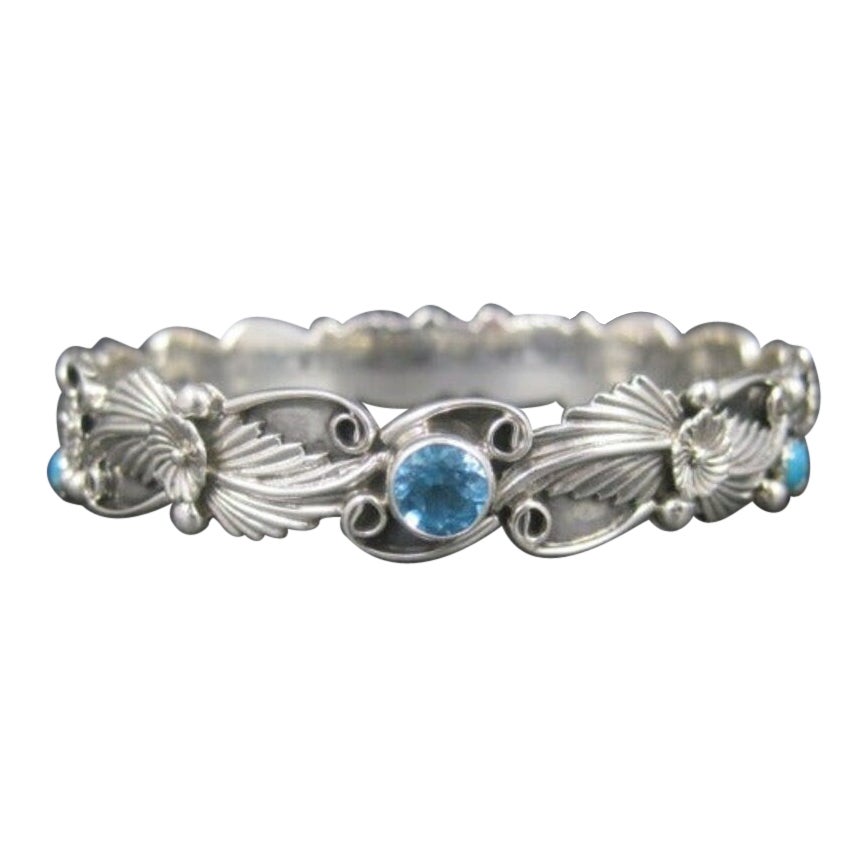 Southwestern Sterling Topaz Turquoise Bangle Bracelet For Sale