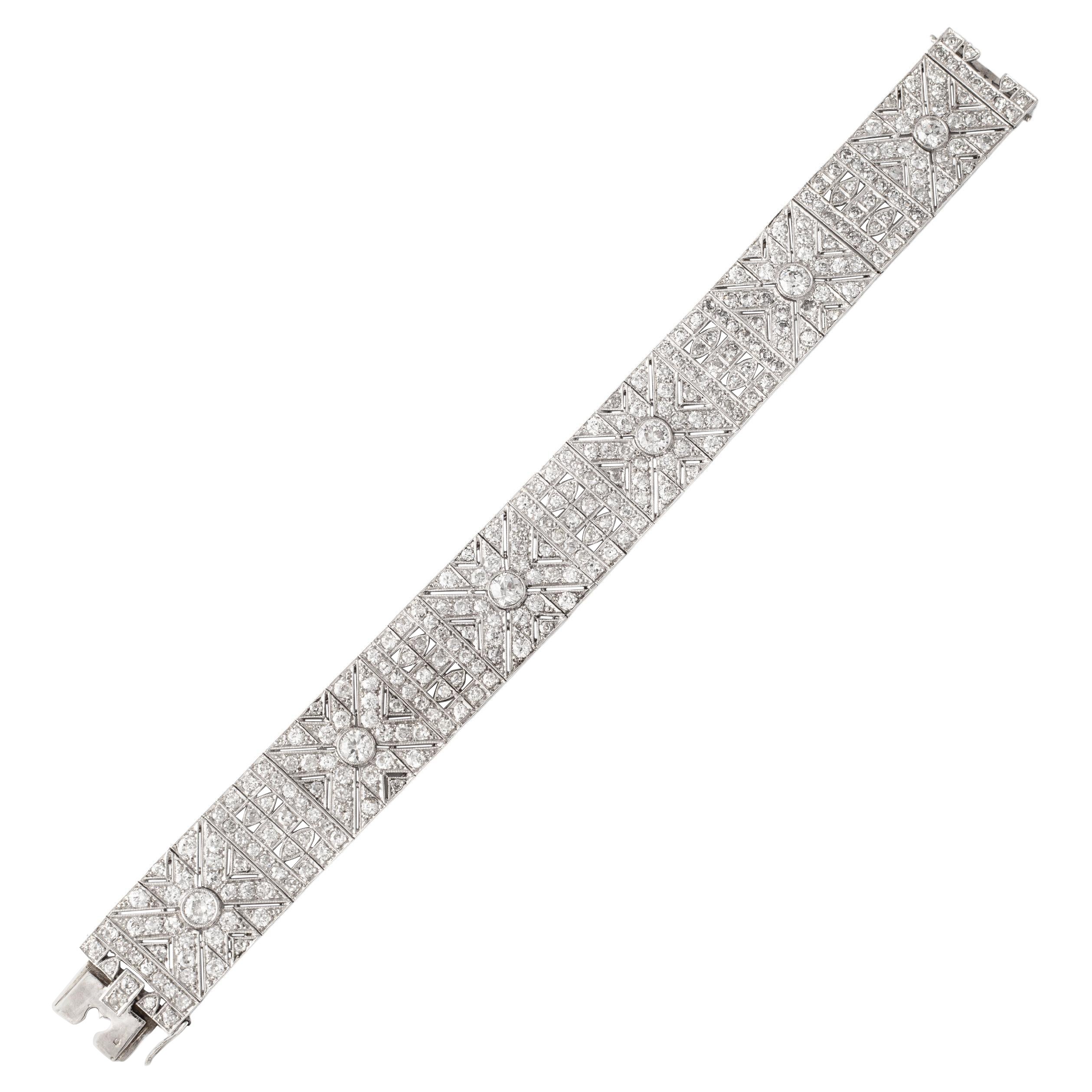 French Art Deco Diamond Platinum Bracelet For Sale