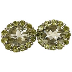 New Brazilian IF 5.00 Carat Green Amethyst & Green Sapphire Sterling Earrings