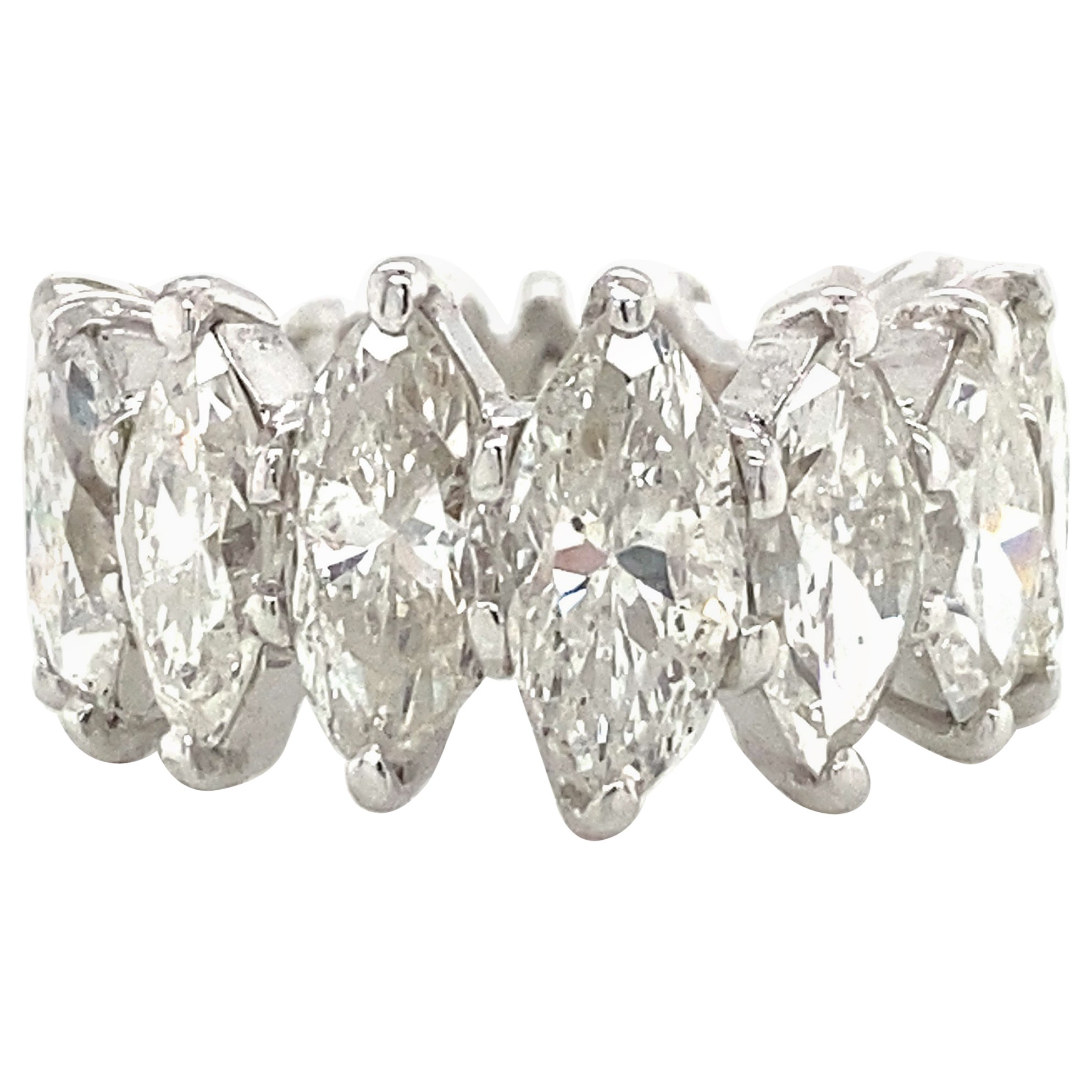 18k Marquise Diamond Graduated 7.50 Carat Eternity Band White Gold For Sale