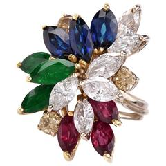 Multi Gem Diamond Gold Cluster Ring Multi Gem Diamond Gold Cluster Ring