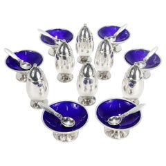 6 Georg Jensen Cactus Sterling Silver & Enamel Salt Cellar & Pepper Sets No 629a