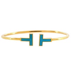 Tiffany & Co. T Wire Bracelet 18k Yellow Gold with Turquoise