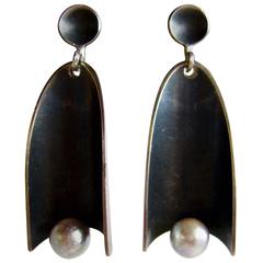 Jack Nutting Sterling Silver Pearl Kinetic Earrings