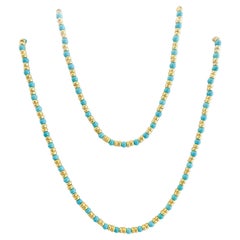 Turquoise & 22k Gold Beaded Necklace by Tagili Designs