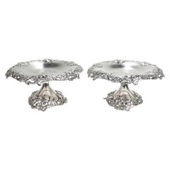 Pair of Tiffany & Co. Sterling Silver Pierced Compotes or Tazzas with Wild Roses