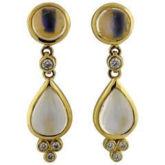 Temple St. Clair Blue Moonstone Diamond Gold Drop Earrings