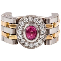 0.98 Carat Padparadascha Ceylon Pink Sapphire & Diamond in a Two Tone Gold Ring