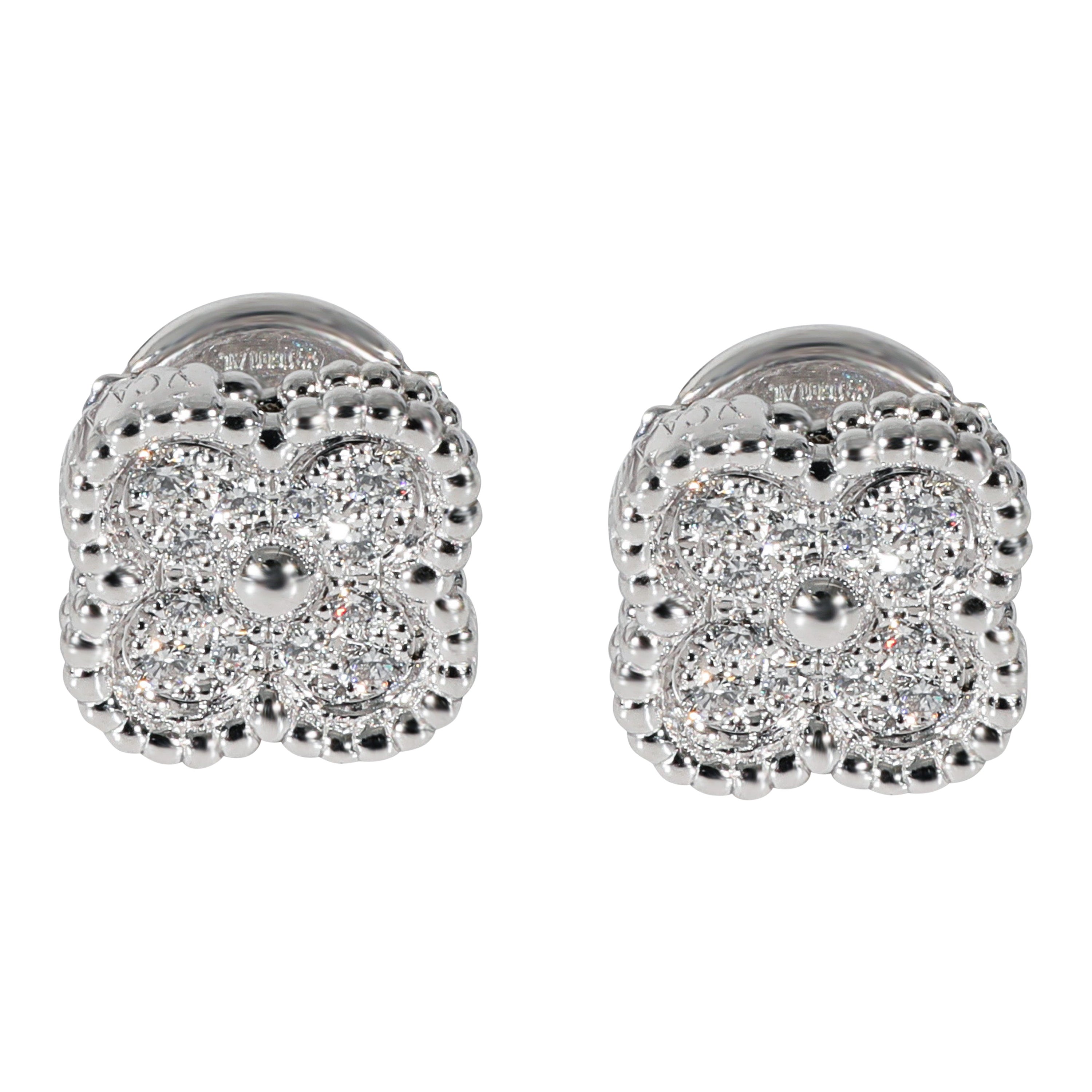 Van Cleef & Arpels Sweet Alhambra Diamond Earrings in 18k White Gold 0.16 CTW