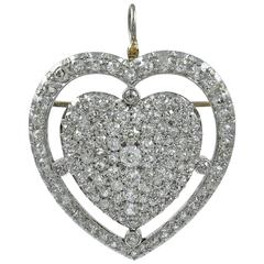 Big Beautiful Diamond Heart Gold Pendant Pin