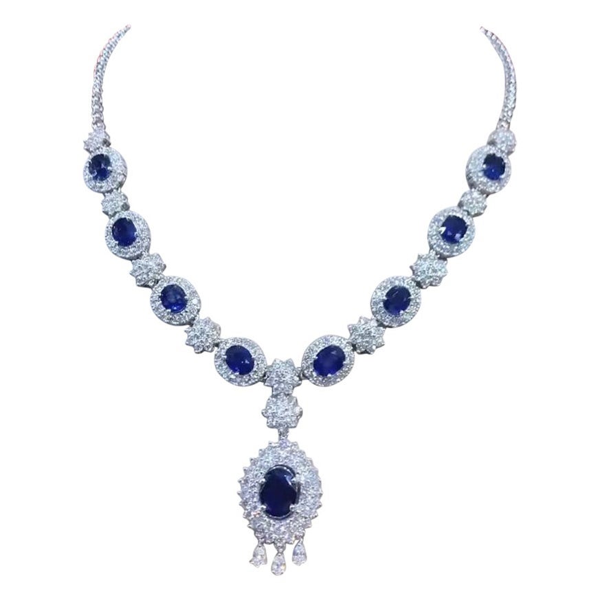 Stunning 35.60 Carats of Ceylon Sapphires and Diamonds on Necklace For ...