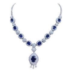 AIG Certified  35.60 Ct Ceylon Sapphires Diamonds 12.28 Ct 18k Gold Necklace