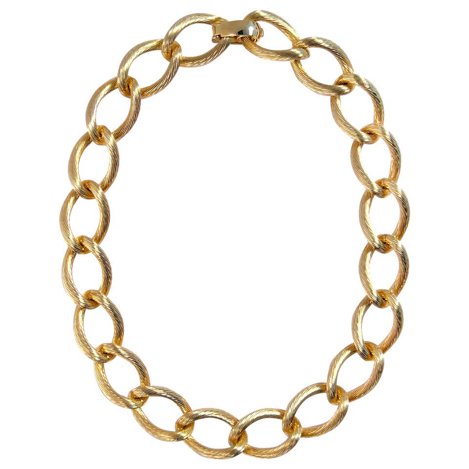 1980s Gay Freres Gold link Necklace at 1stDibs