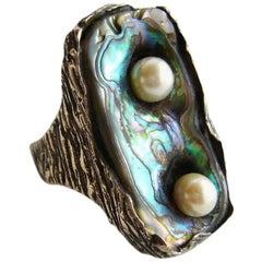 Ursula Hammil Abalone Shell Pearl American Modernist Studio Ring