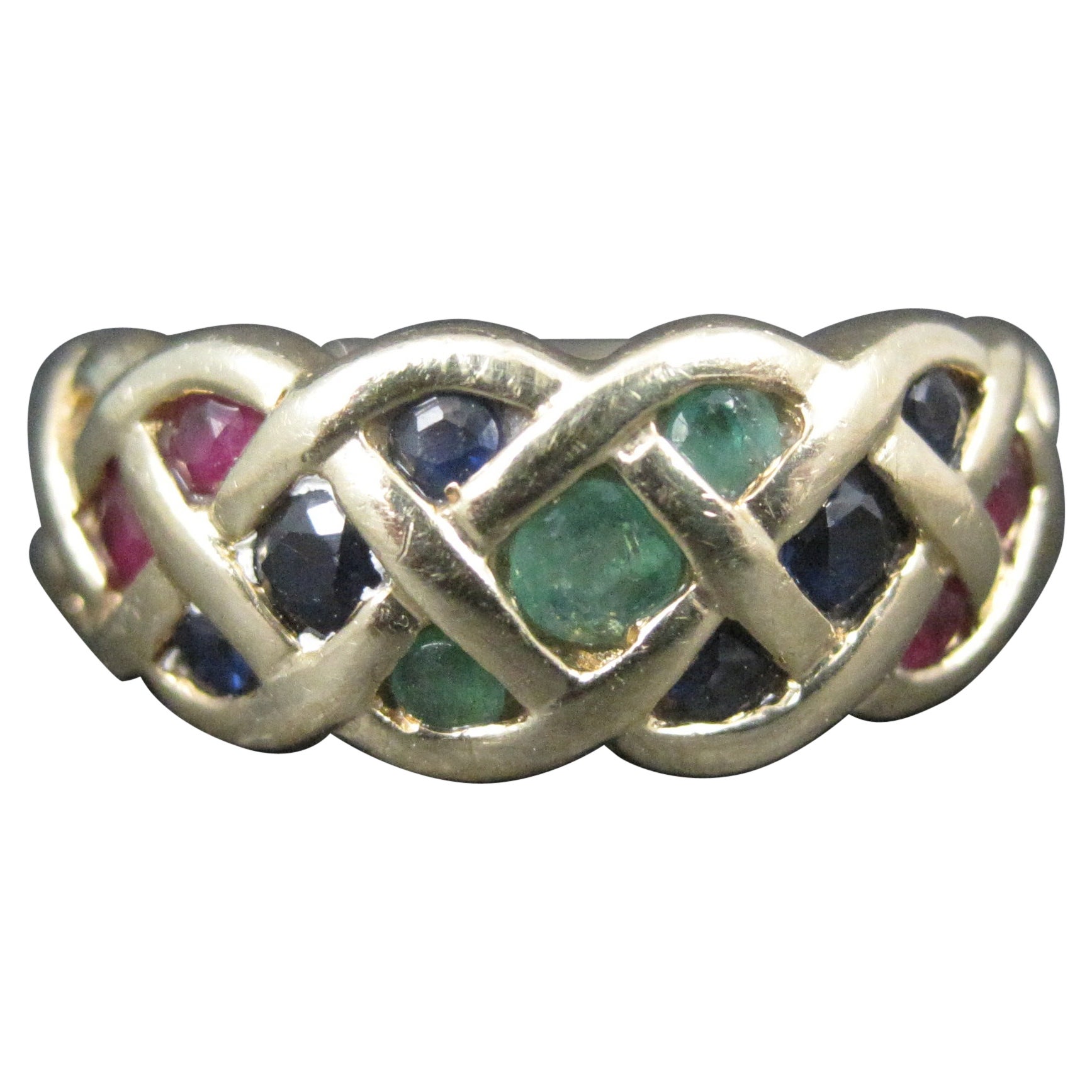 Vintage 14k Ruby Sapphire Emerald Ring For Sale