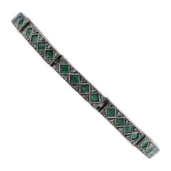 Emeralds, Diamonds, Rose Gold and Silver Retrò Bracelet