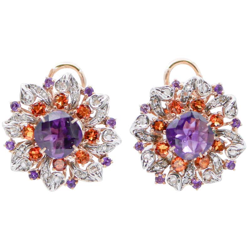 Large GUM DROP™ Earrings with Deep Amethyst and Pink Topaz and Diamonds ...