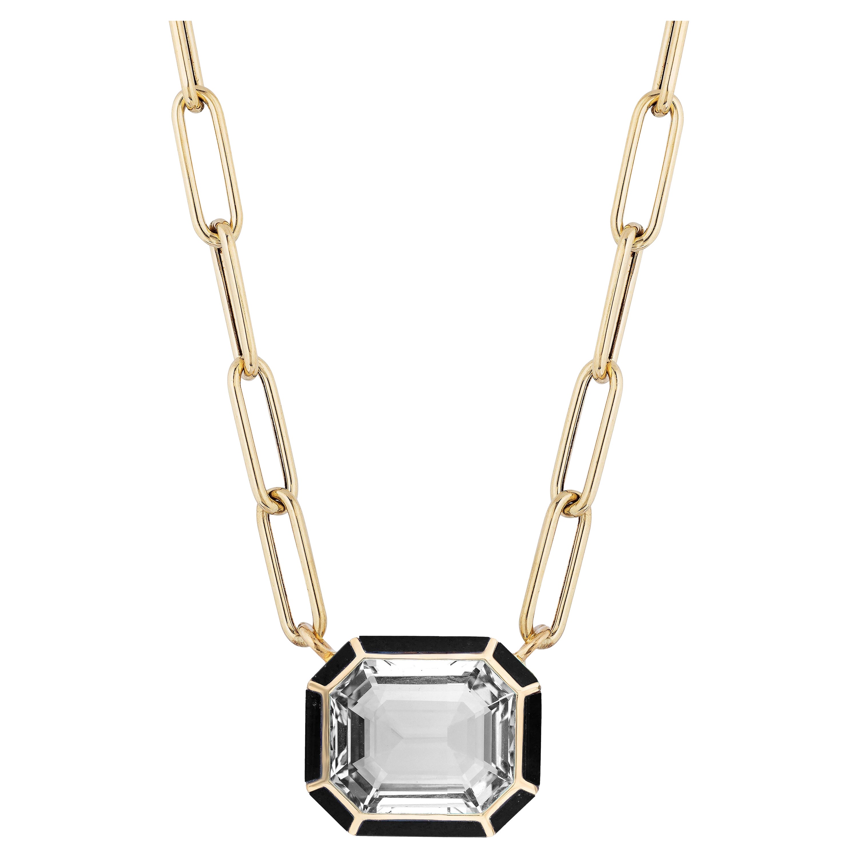 Goshwara Rock Crystal & Onyx Emerald Cut Pendant For Sale