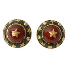 Trianon Aventurine, Carnelian and Diamond Gold Earrings