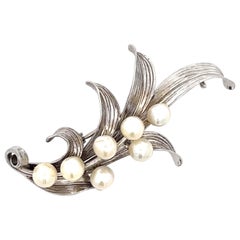 Broche en forme de branche de perle Mings en argent sterling