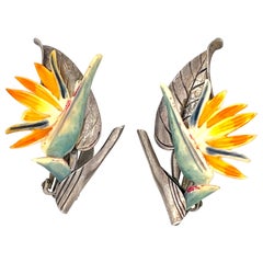 Vintage Mings Hawaii Bird of Paradise Earrings in Sterling Silver