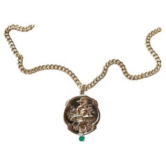 Skull Emerald Memento Mori Medal Chain Necklace Victorian Style
