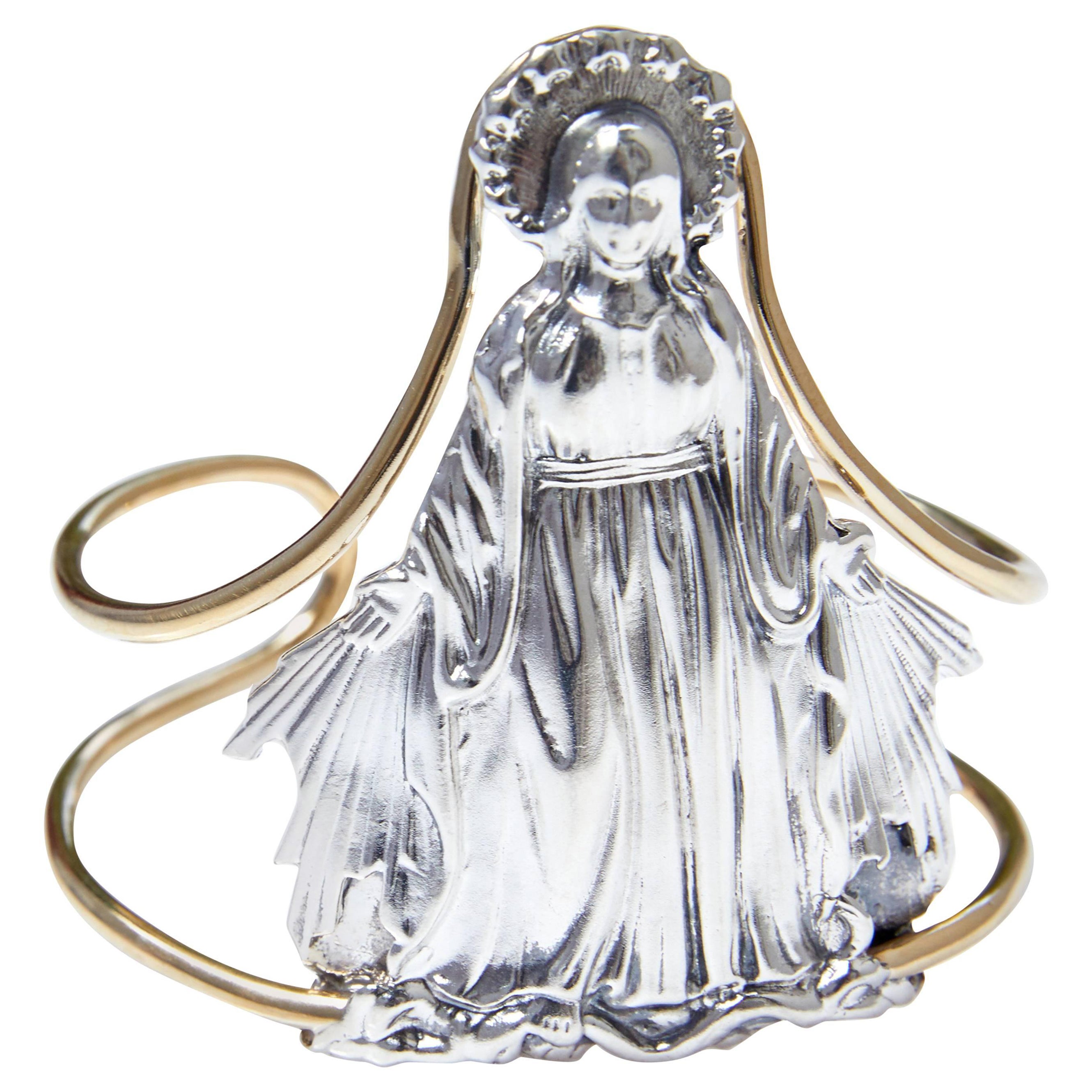 Cuff Bracelet Virgin Mary Statement Silver Gold Plate