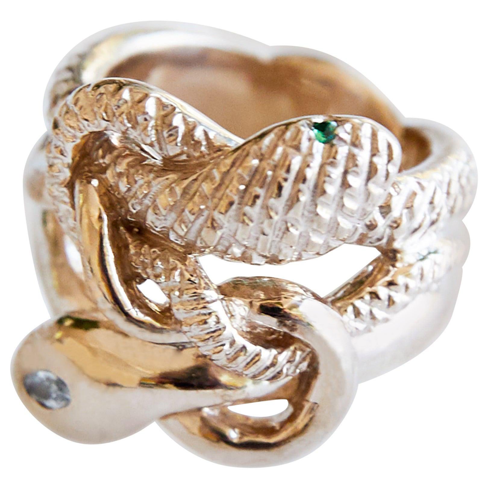 Saphir-Marquis-Ring mit Schlangenkopf und Smaragd-Rubin-Augen im viktorianischen Stil J Dauphin