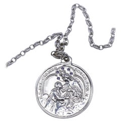 Iolite Lady of Mont Carmel Medal Chain Necklace Silver