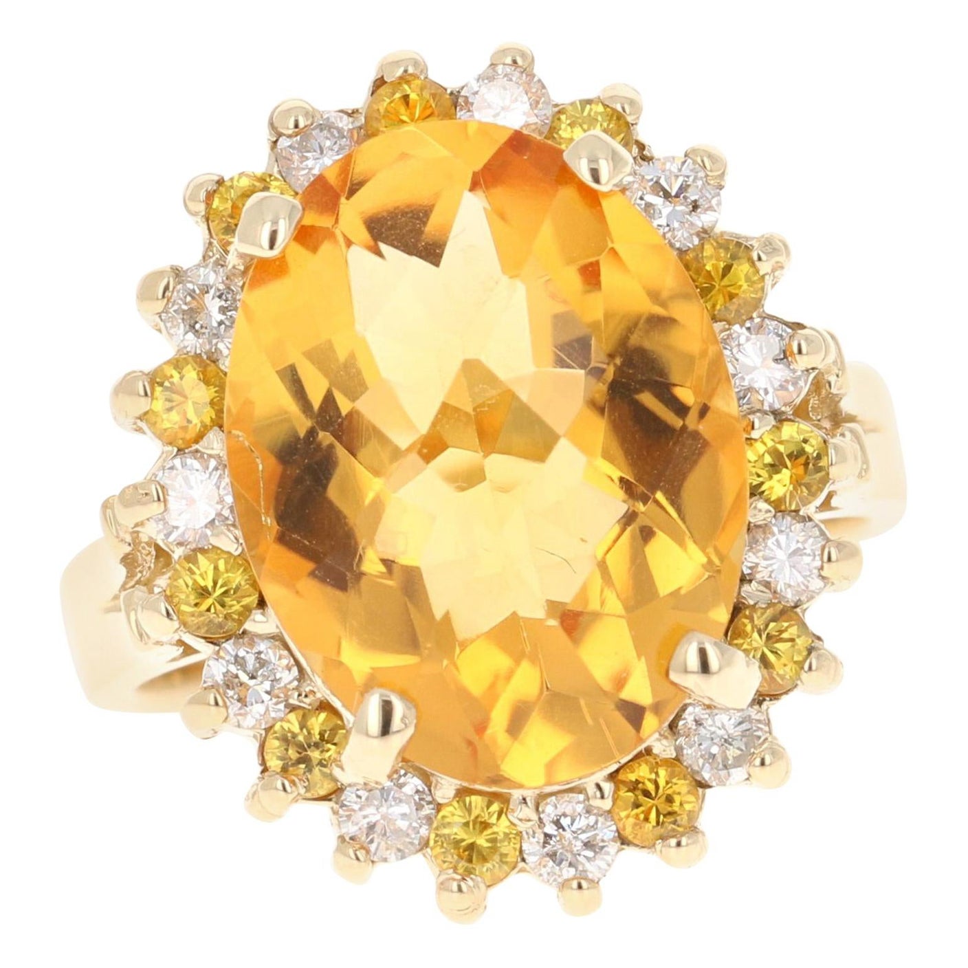 8.74 Carat Citrine Diamond Yellow Gold Cocktail Ring For Sale