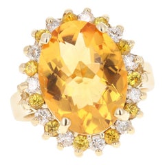 8.74 Carat Citrine Diamond Yellow Gold Cocktail Ring