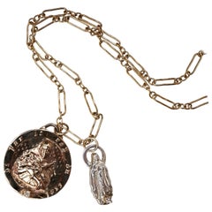 White Diamond Chain Necklace Medal Pendant Joan of Arc Virgin Mary J Dauphin