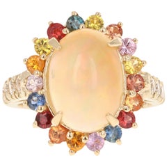 4.74 Carat Opal Sapphire Diamond Yellow Gold Ring