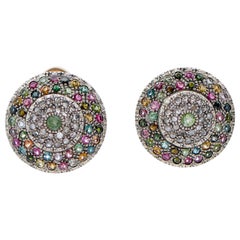 Tourmaline, Iolite, Topazs, Tsavorite, Diamonds, Rose Gold and Silver Earrings