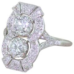 Art Deco 2.00 Carat Old Cut Diamond Two Stone Platinum Cluster Ring Art Deco 2.00 Carat Old Cut Diamond Two Stone Platinum Cluster Ring