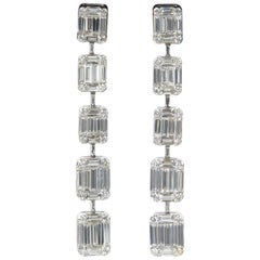 Emerald Cut Illusion Diamond White Gold Drop Earrings