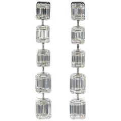 Amazing Emerald Cut Illusion Diamond White Gold Drop Earrings 10