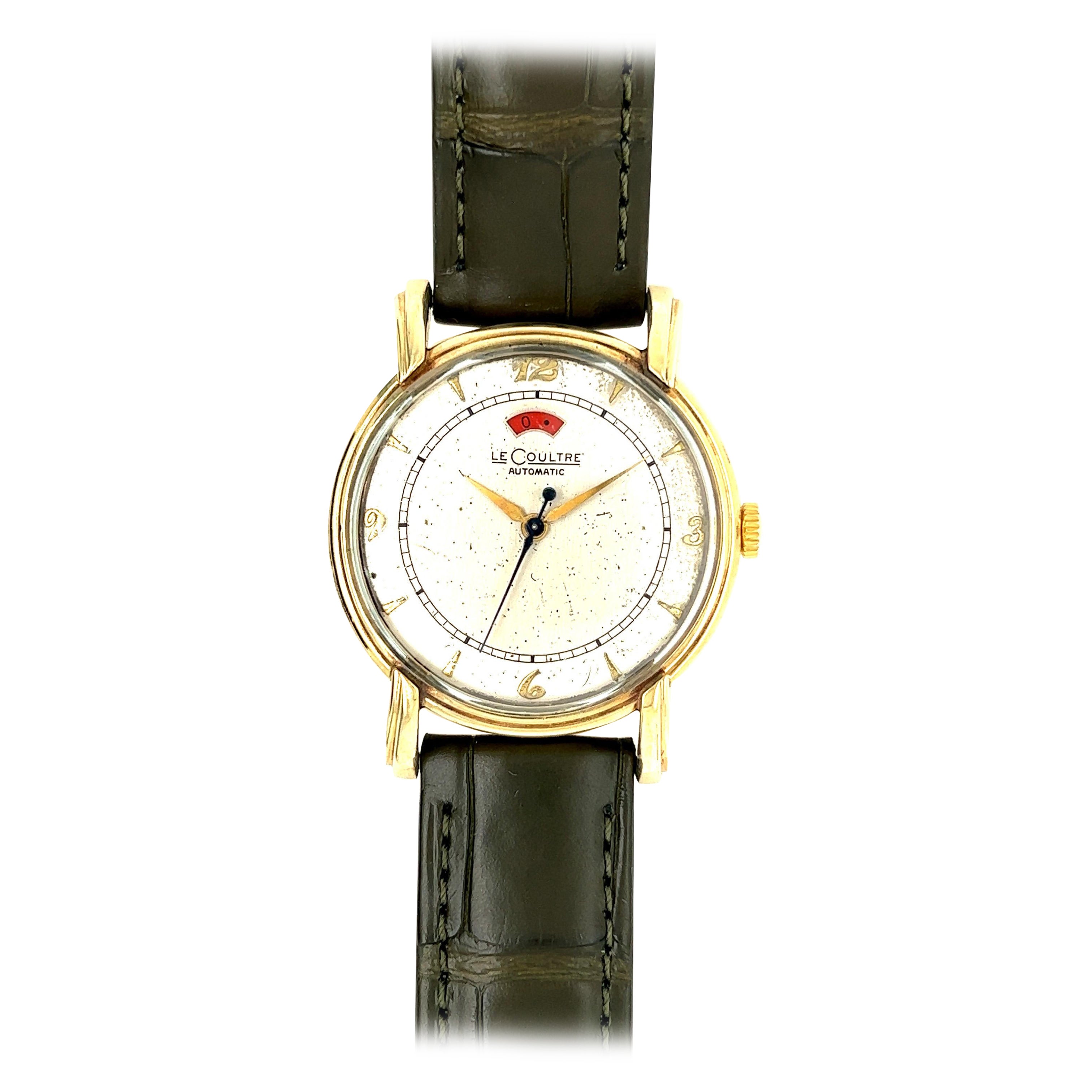 LeCoultre & Cie Vintage Watch Power Reserve Cadran blanc Boîtier plaqué or jaune